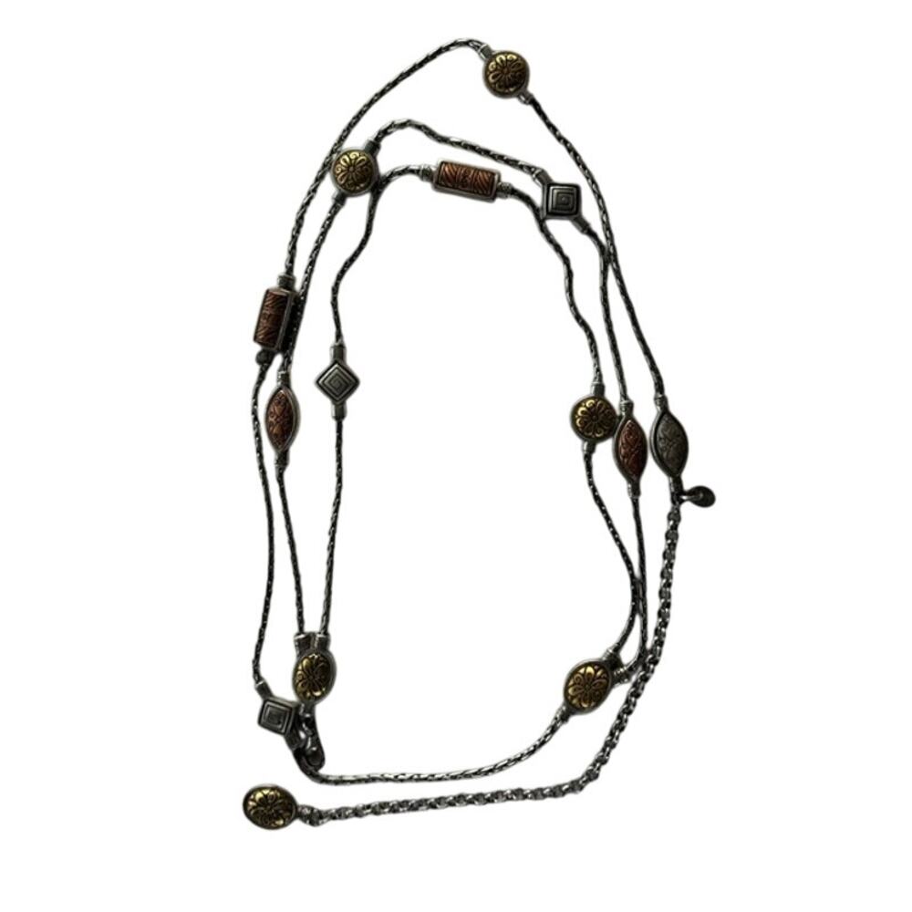 Brighton Vintage Chain Link Belt or Long Station Necklace Mixed Metals 44"